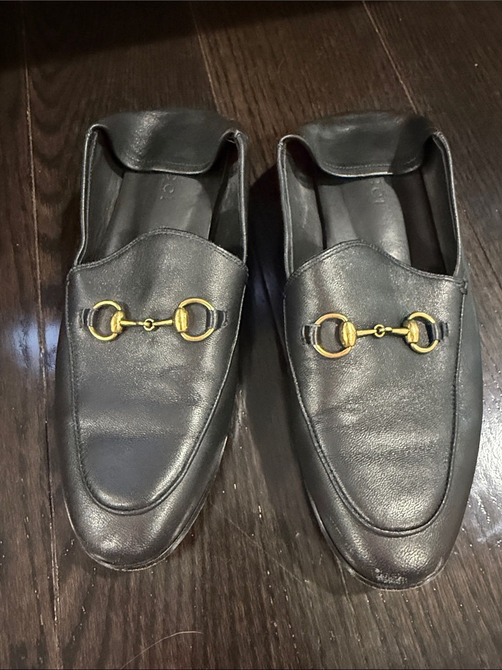 Gucci Black Leather Women's Horsebit Loafers with Gold Hardware